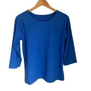 SUSAN Graver Essentials Royal Blue Scoop Neck 3/4 Sleeve blouse size Small